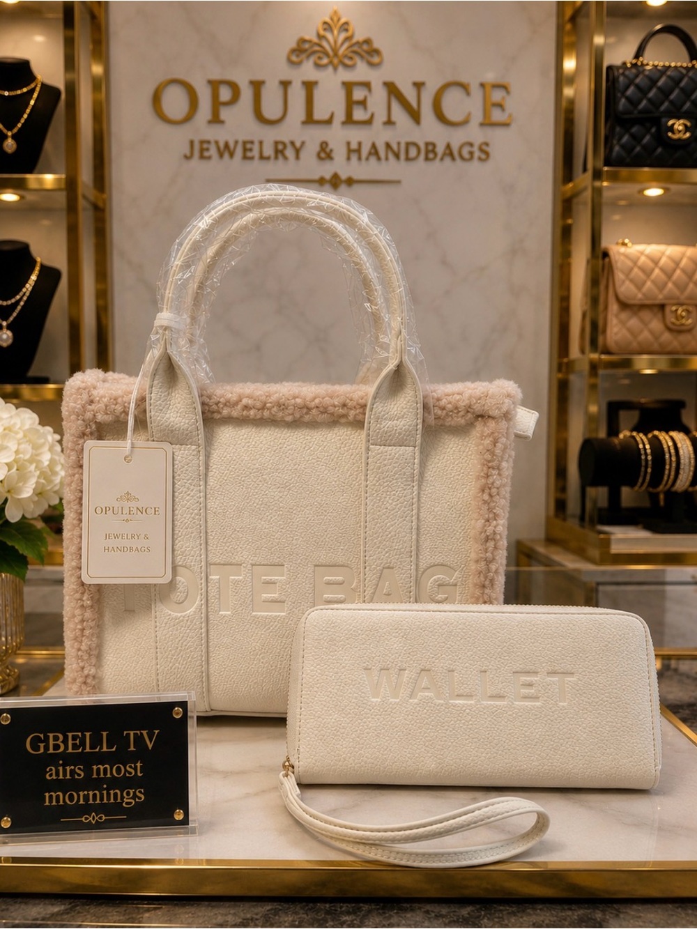Cream Tote Bag with Matching Wallet